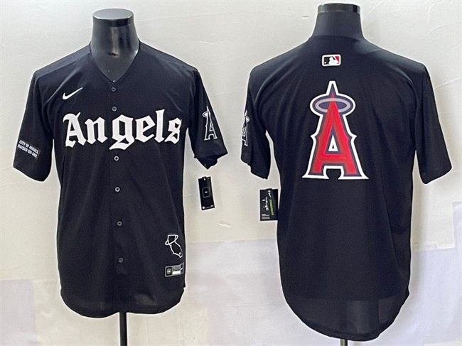 Men's Los Angeles Angels Team Big Logo Black 'Gothic Halo Edition' Vapor Limited Stitched Baseball Jersey